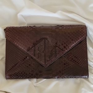 Beautiful Chocolate Brown, Python-Embossed Ralph Lauren Clutch w/detachablestrap